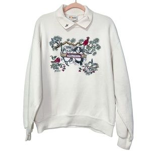 Vintage Christmas Kitten Collared Sweatshirt Size Large